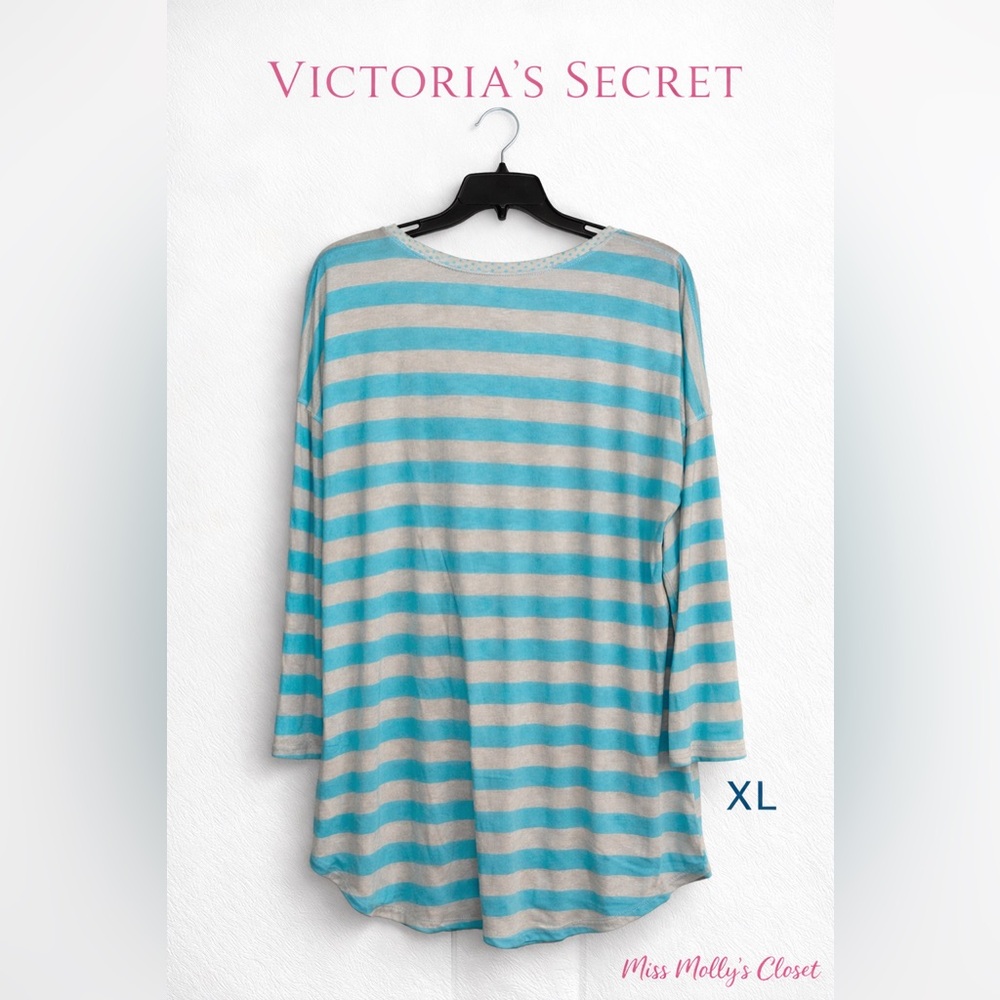 Victoria’s Secret Sleepwear XL Blue Polka Dot Lounge Pajama Soft Cozy Nightshirt - Picture 2 of 7